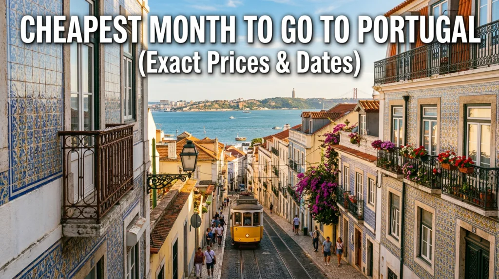 cheapest month to go to Portugal – Lisbon street with yellow tram and Tagus river view